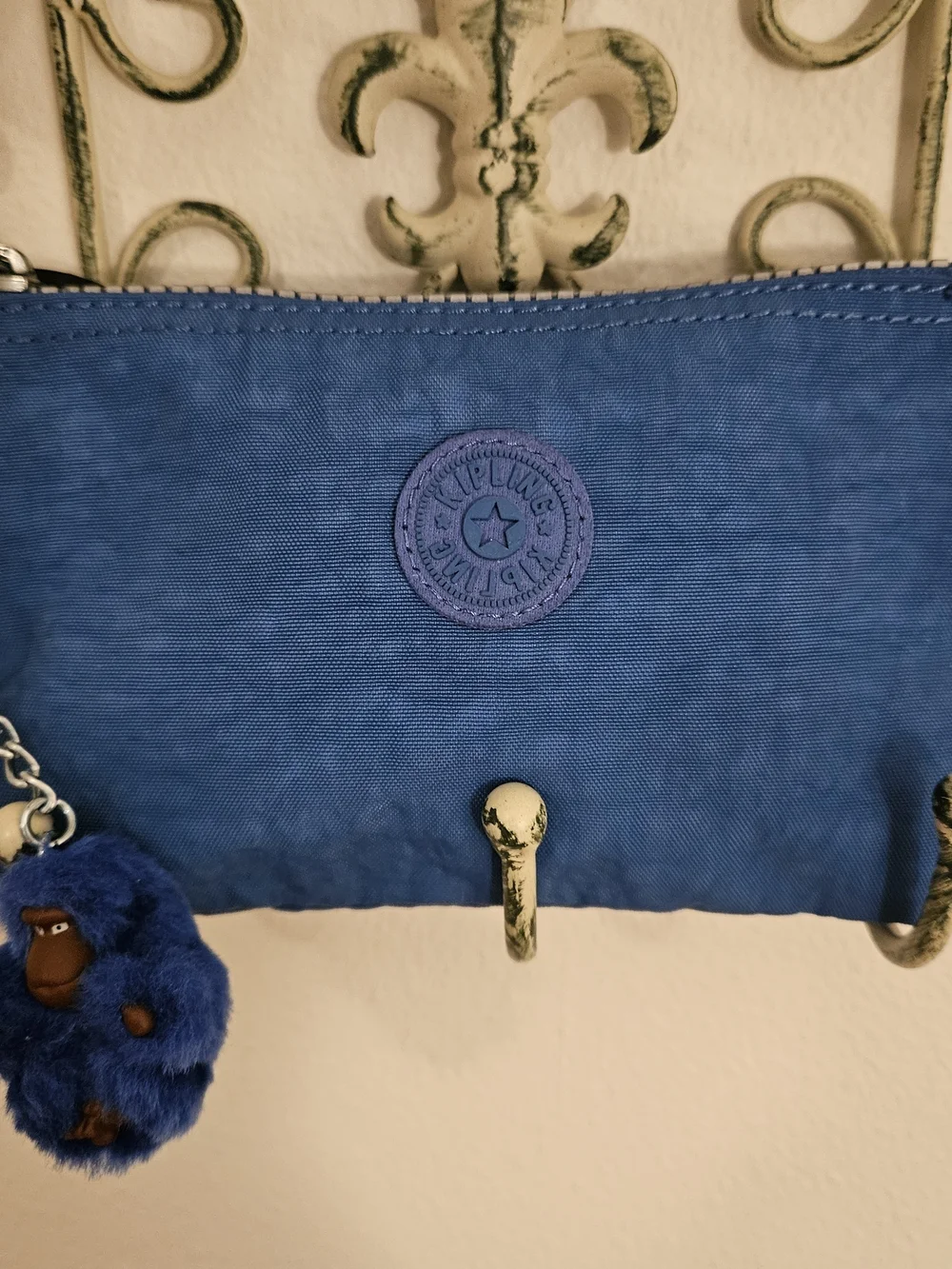 Kipling Royal Blue Nylon Wristlet Pouch with Monkey Charm